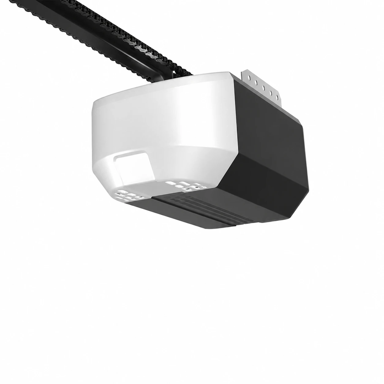 Chamberlain chain-drive opener and rail on a white background