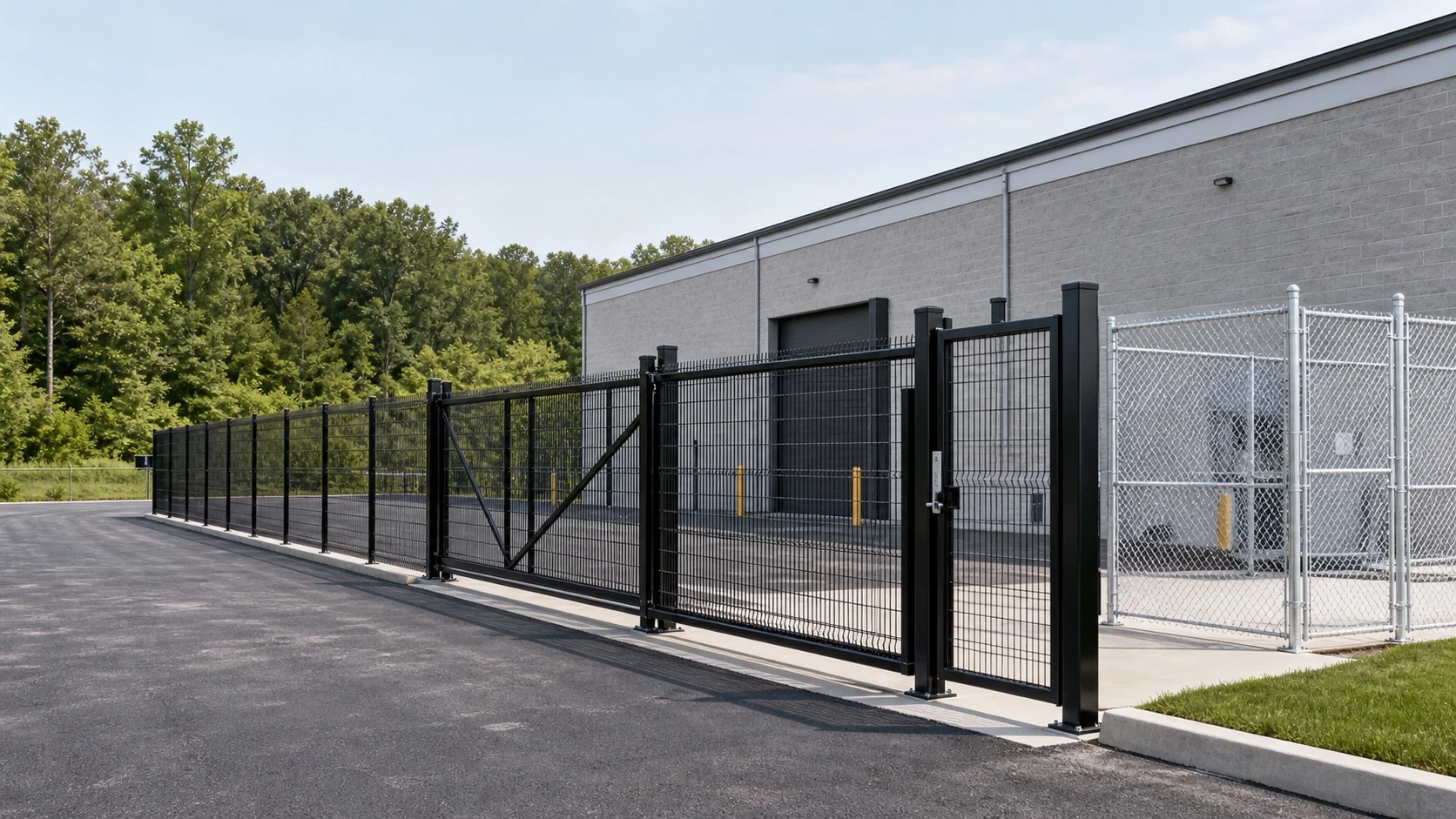 Commercial fence and gate line assessed for damage and alignment