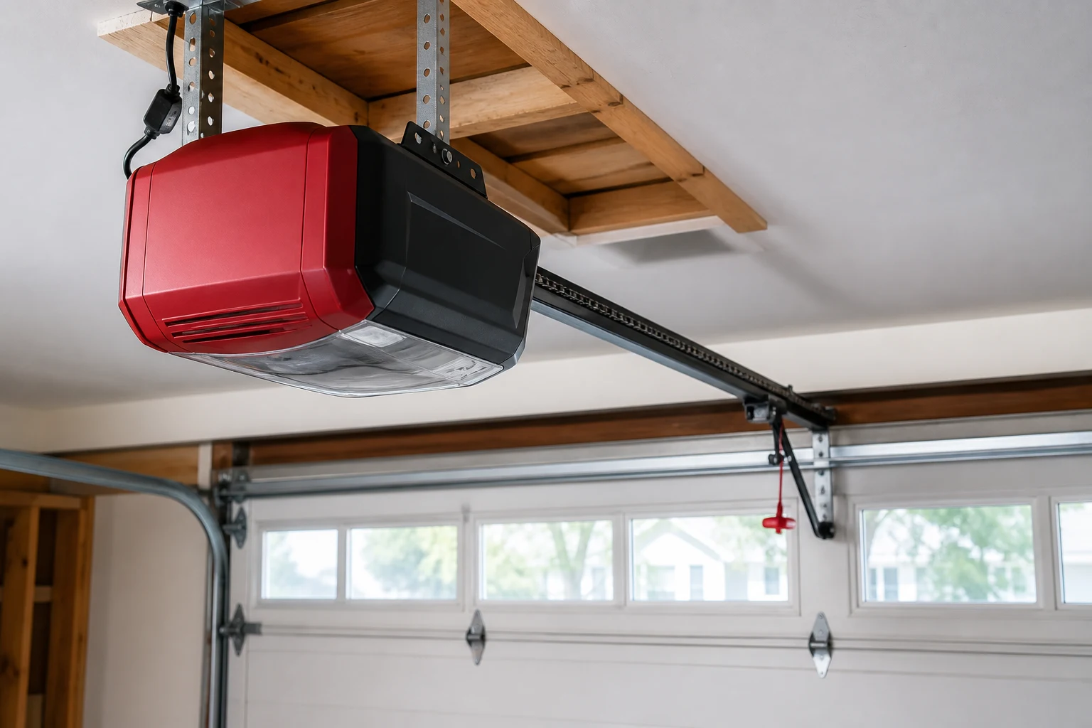 Residential chain-drive garage door opener rail and trolley