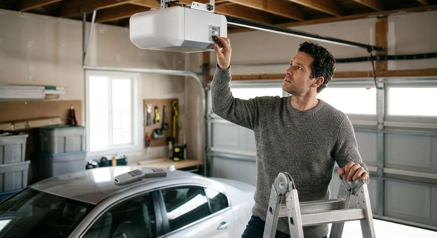 How do you reset a garage door opener after a power outage?