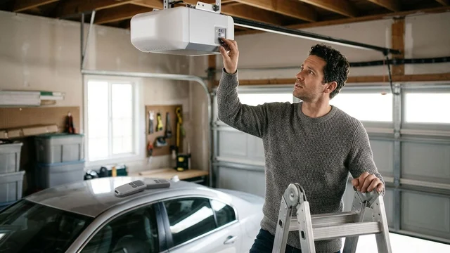 How do you reset a garage door opener after a power outage?