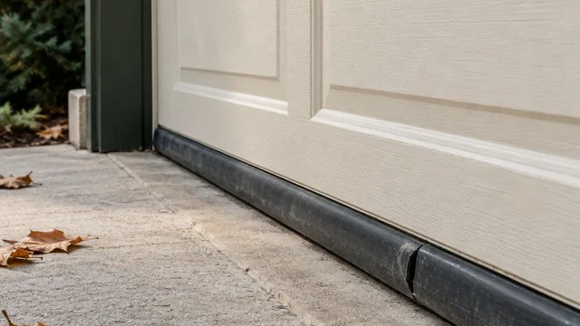 AI-generated close-up of a split rubber bottom seal on a garage door