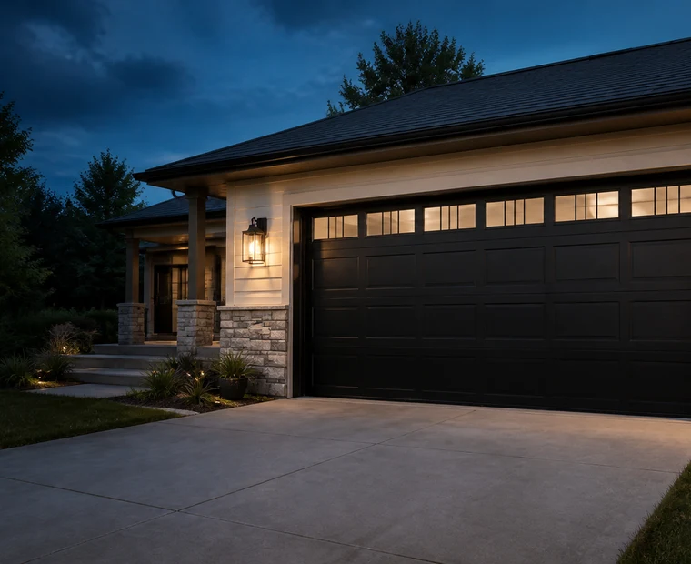 Black garage door on a Louisville-area home