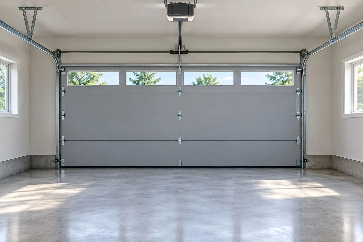 Illustrative garage with clear space around overhead door hardware