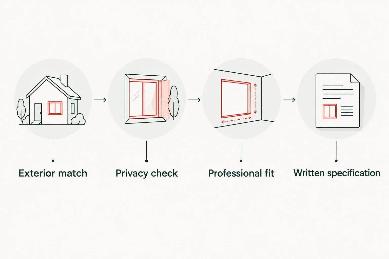 Four checks from exterior match to a written garage door specification