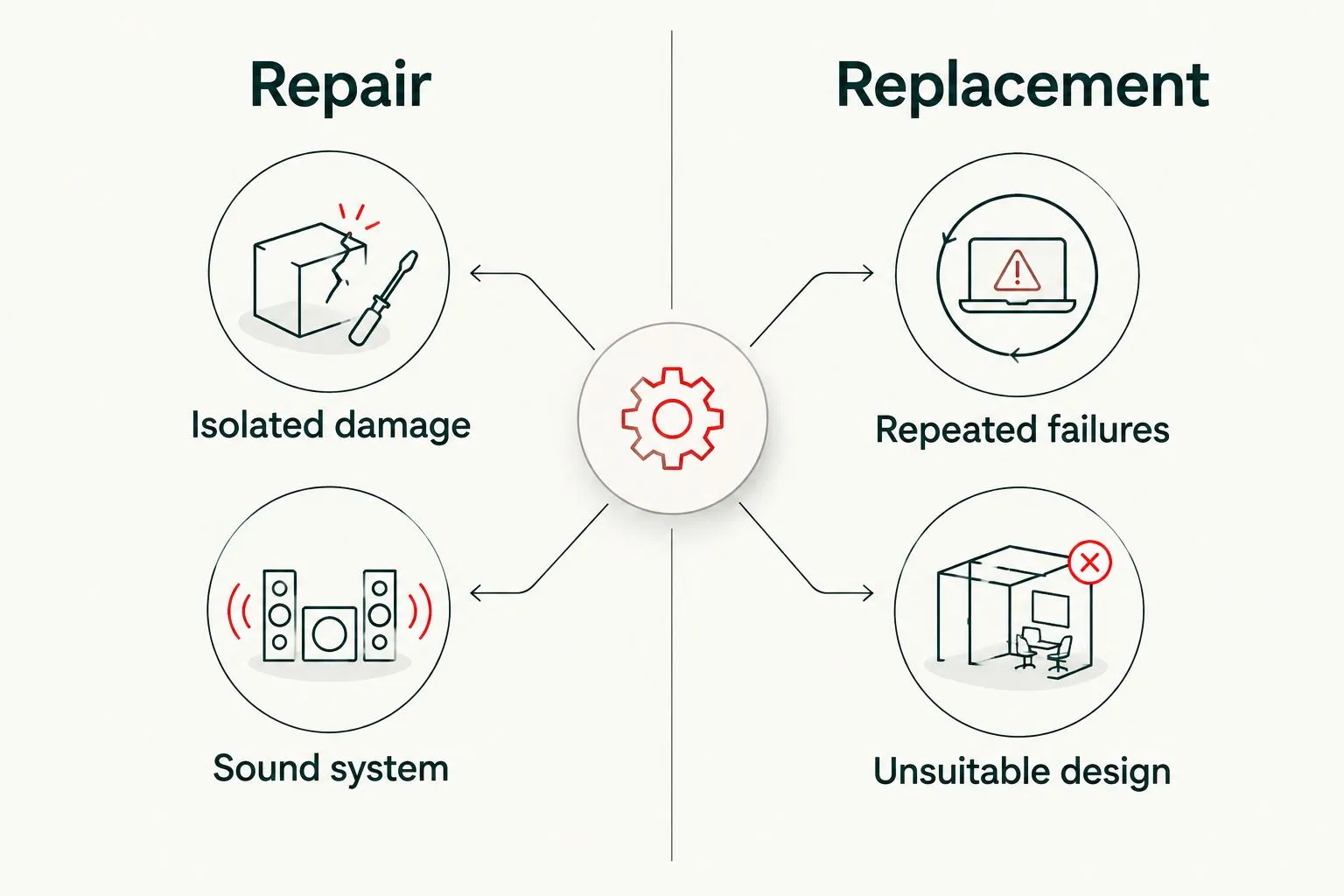 Repair and replacement comparison based on damage patterns and fence suitability
