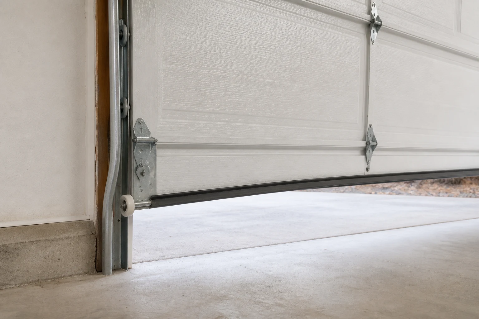 Technician securing a home garage door that came off its track