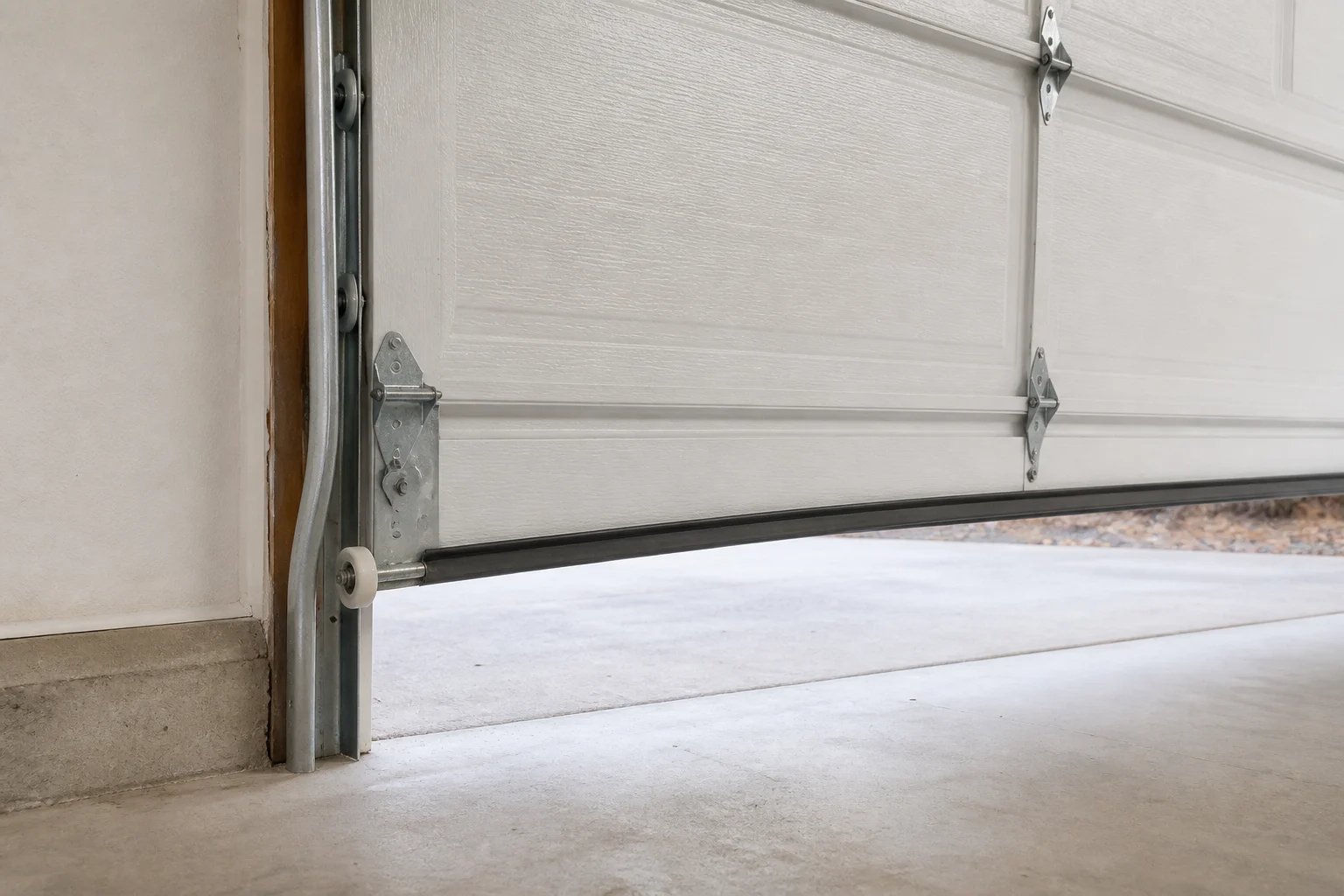 Technician securing a garage door that has come off its track