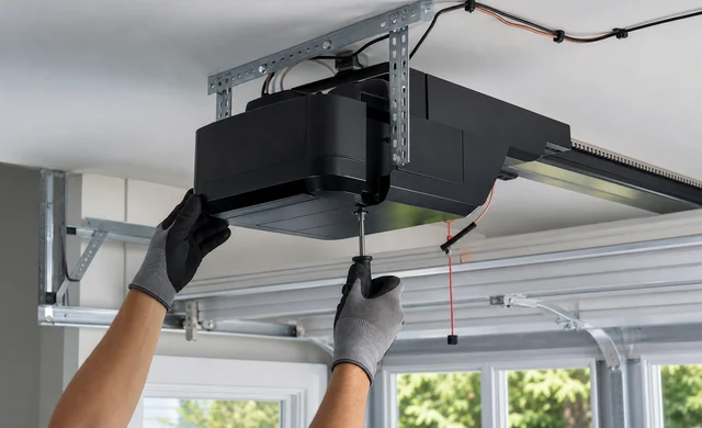 Professional ceiling-mounted garage door opener installation