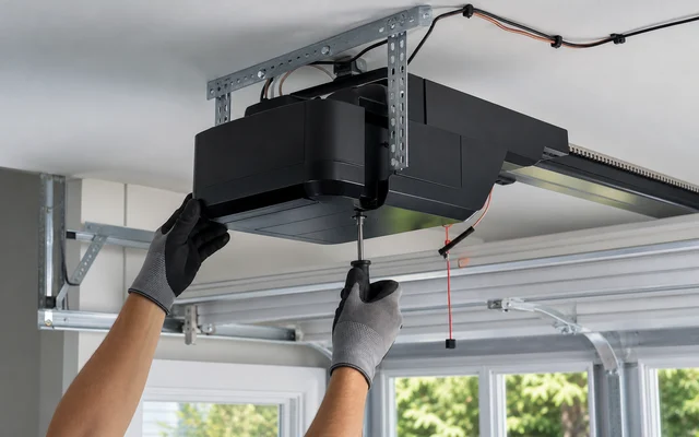 Professional ceiling-mounted garage door opener installation