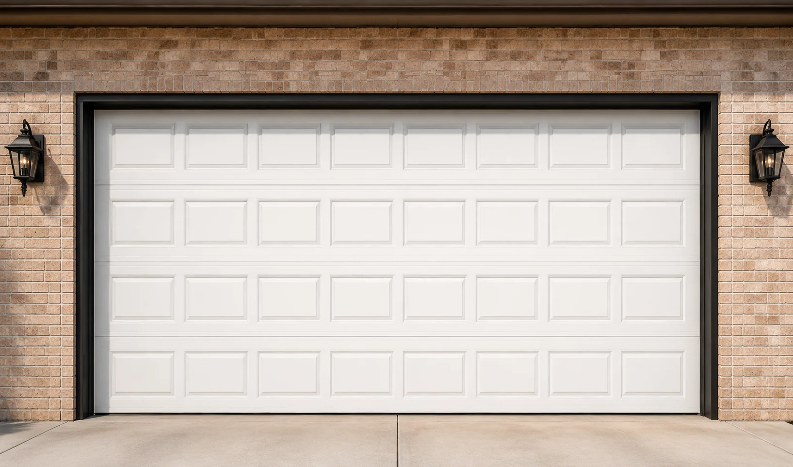 Classic raised-panel steel garage door on a residential home