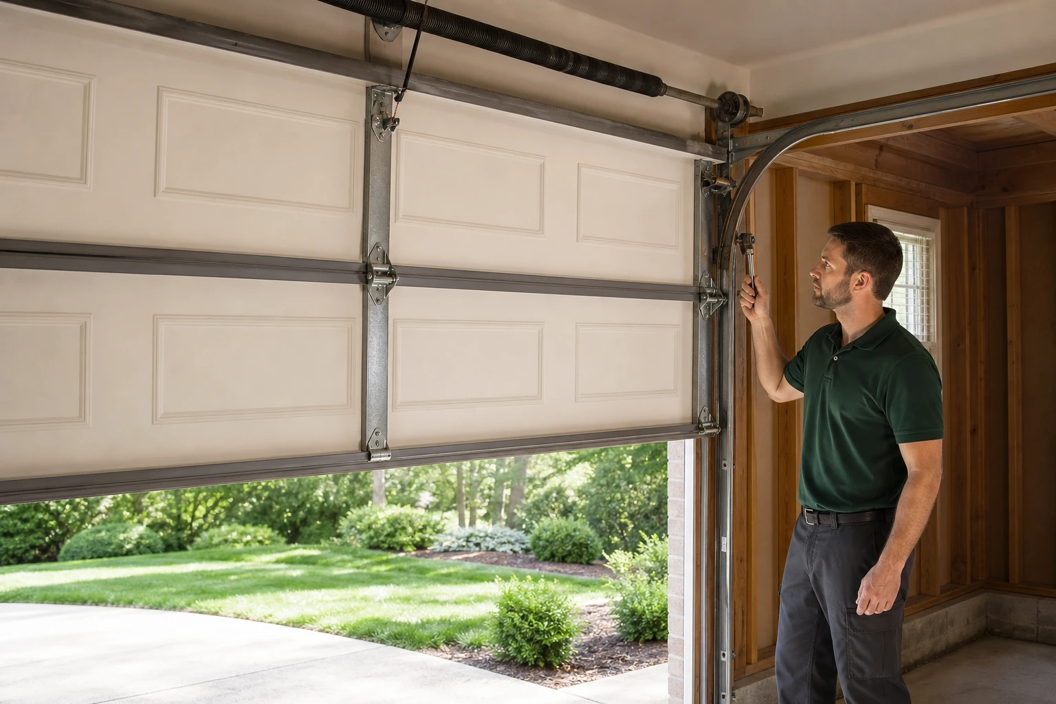 Derby Strong technician arriving to assess a failed garage door