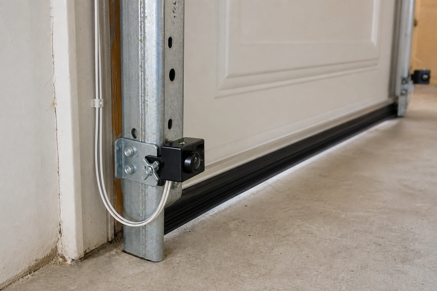 Photo-eye safety sensor near the floor with low-voltage wiring