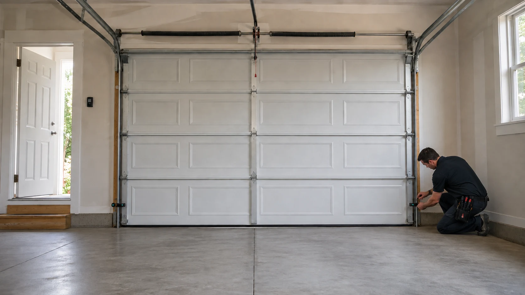 Garage door safety sensor service near the floor of a garage