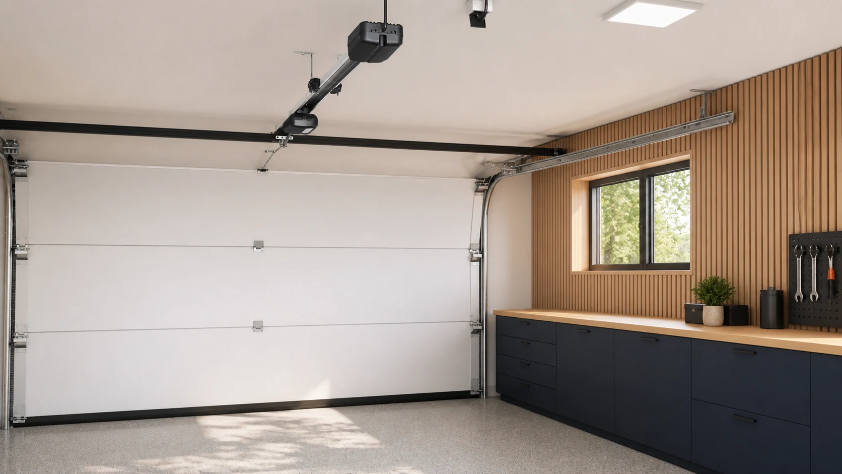 SOMMER traveling-motor opener above a closed sectional garage door
